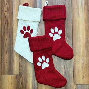 Red and White Paw Print Christmas Stockings